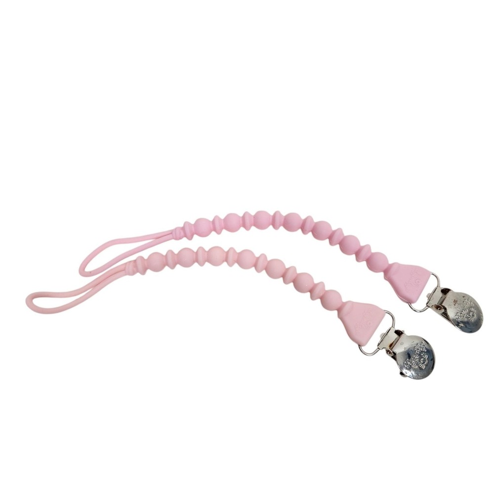 Itzy Ritzy Pink Silicone Beaded Pacifier Clip Holder Set Of 2 Baby Teether Strap